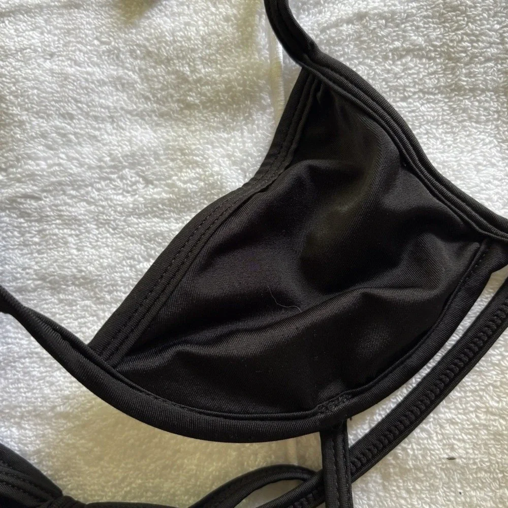 PrettyLittleThing Black V-Wire Triangle Halter Bikini Top 6 US Sexy Vacation Hot